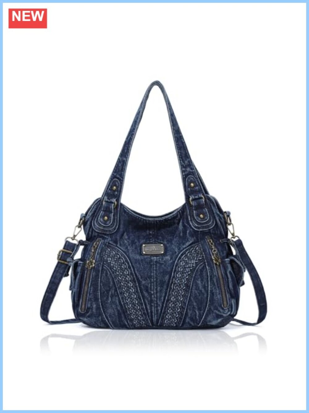 Women's Denim Tote Bag with Top Handle and Shoulder Strap